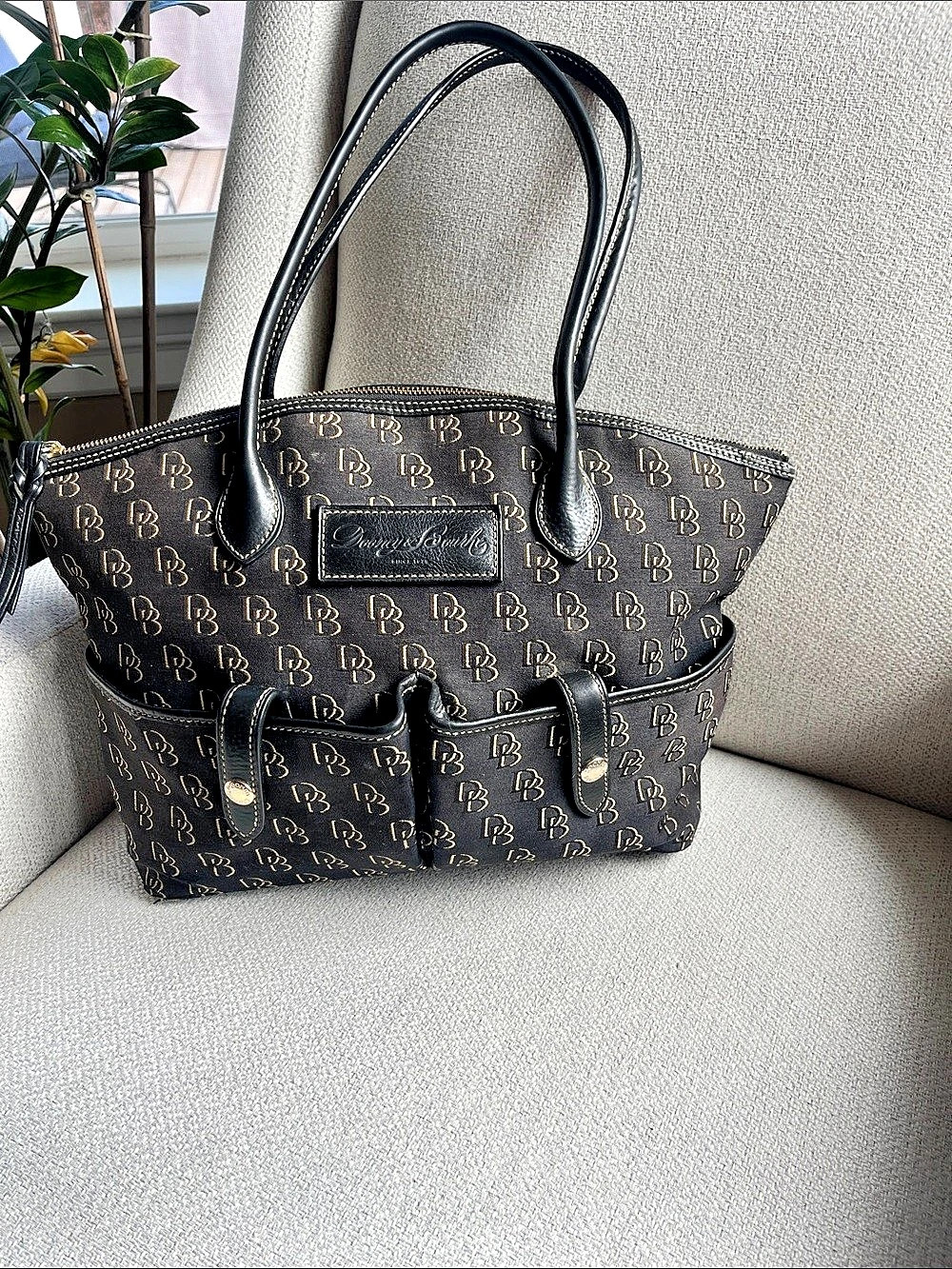 Dooney & Bourke Monogram Tote in Black & Tan